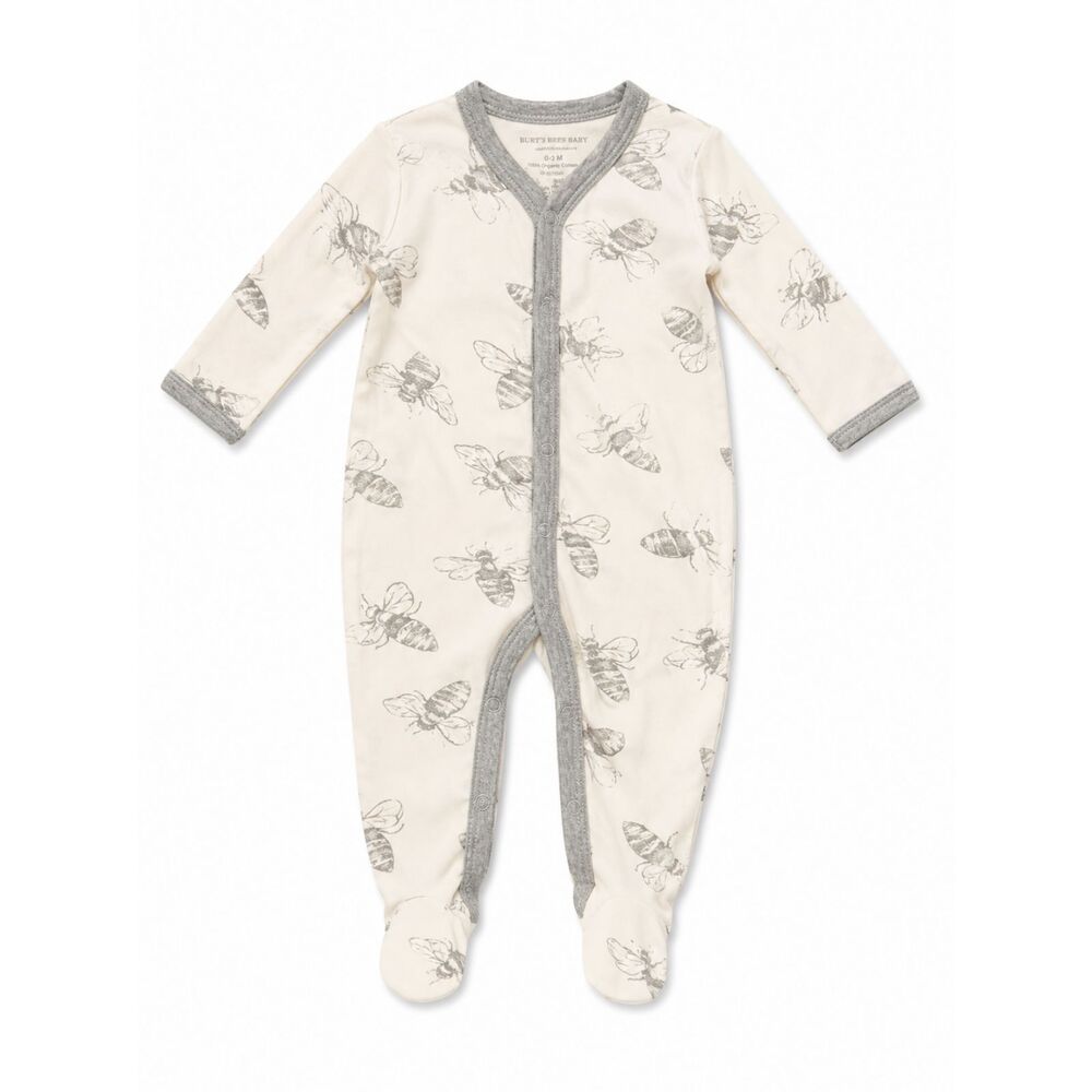 Burt’s bees baby unisex organic cotton footie pajamas with with gray bumble bees